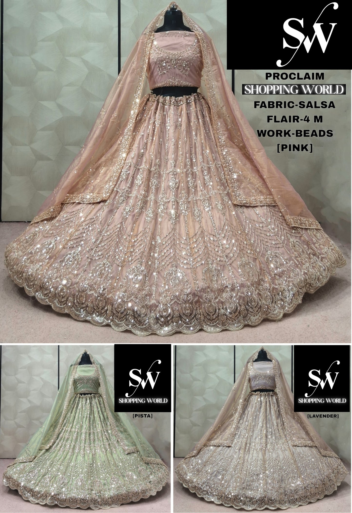 Pink pista green Lavender Salsa Lehenga