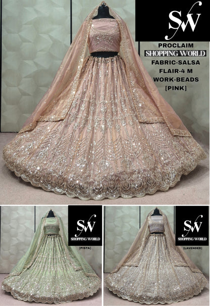 Pink pista green Lavender Salsa Lehenga