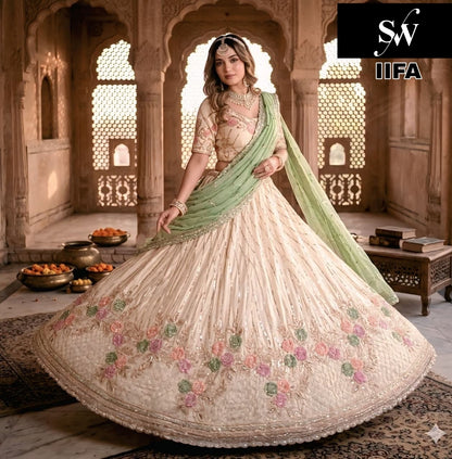Peach pista green pink Lehenga