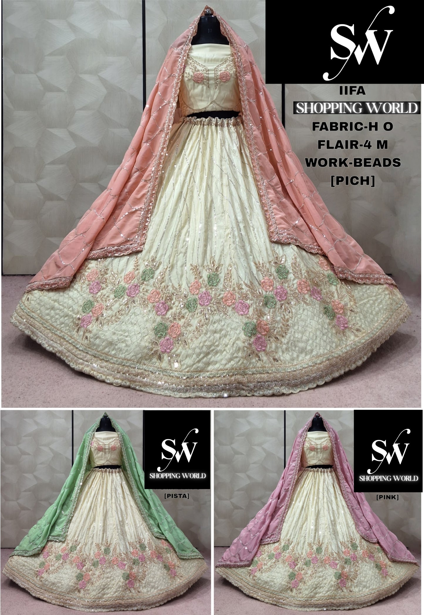 Peach pista green pink Lehenga