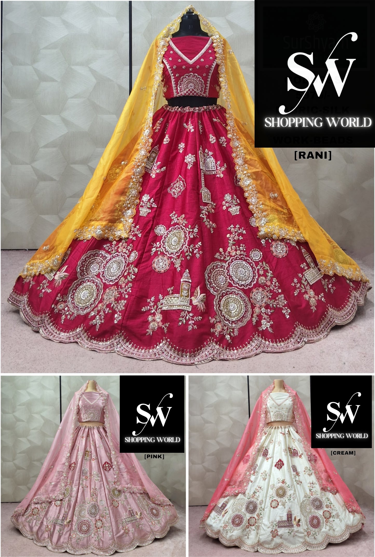 Rani pink Pink Cream white Lehenga