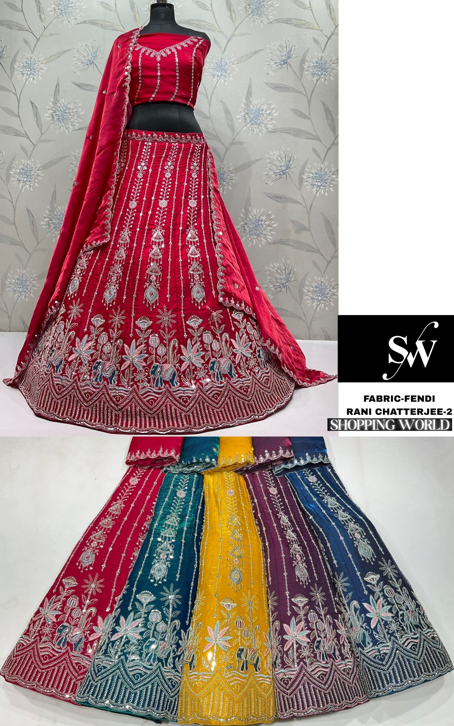 Red yellow purple Green Blue Fendi Lehenga