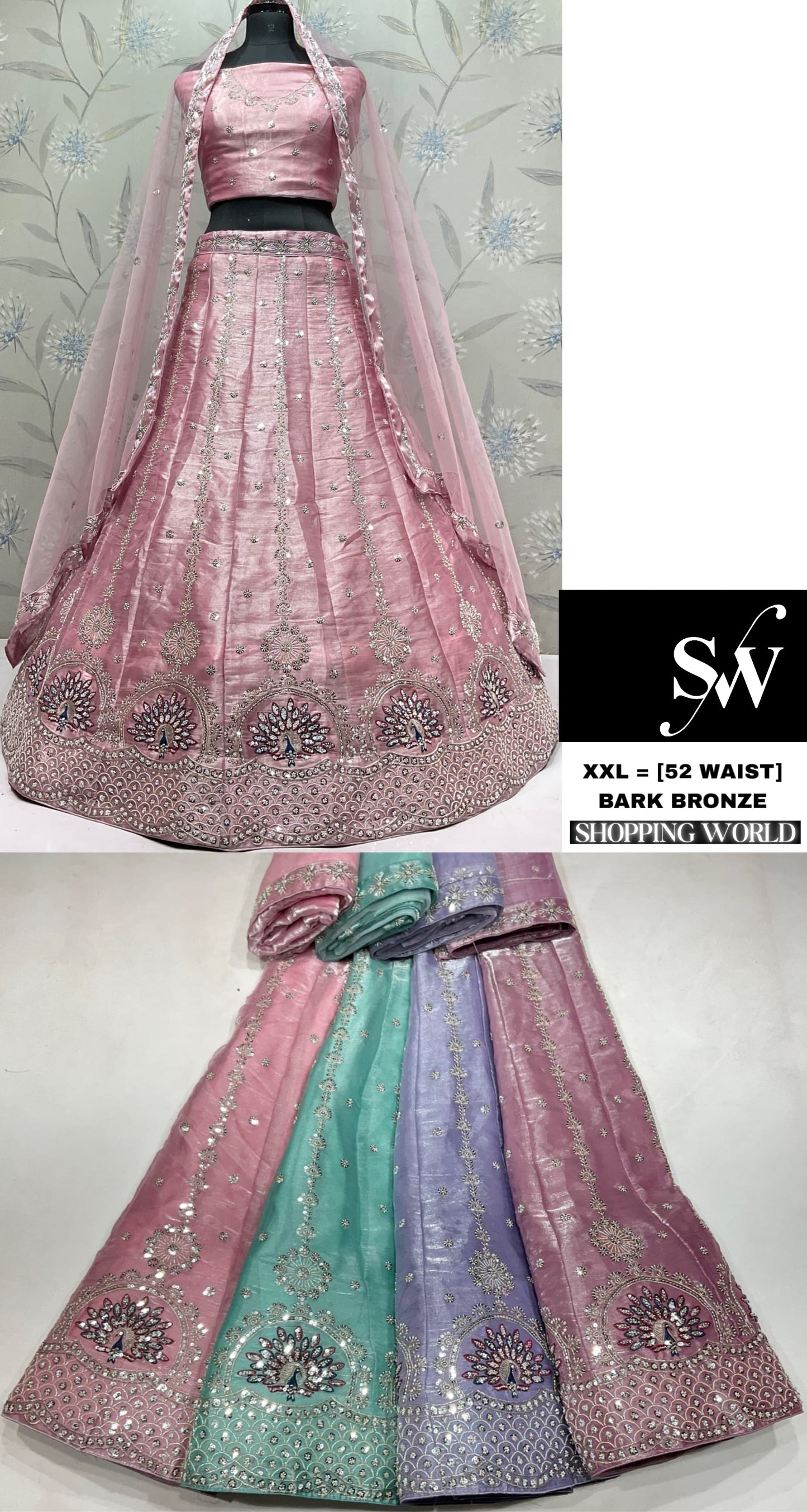 Lavender Pink Green Peacock Lehenga