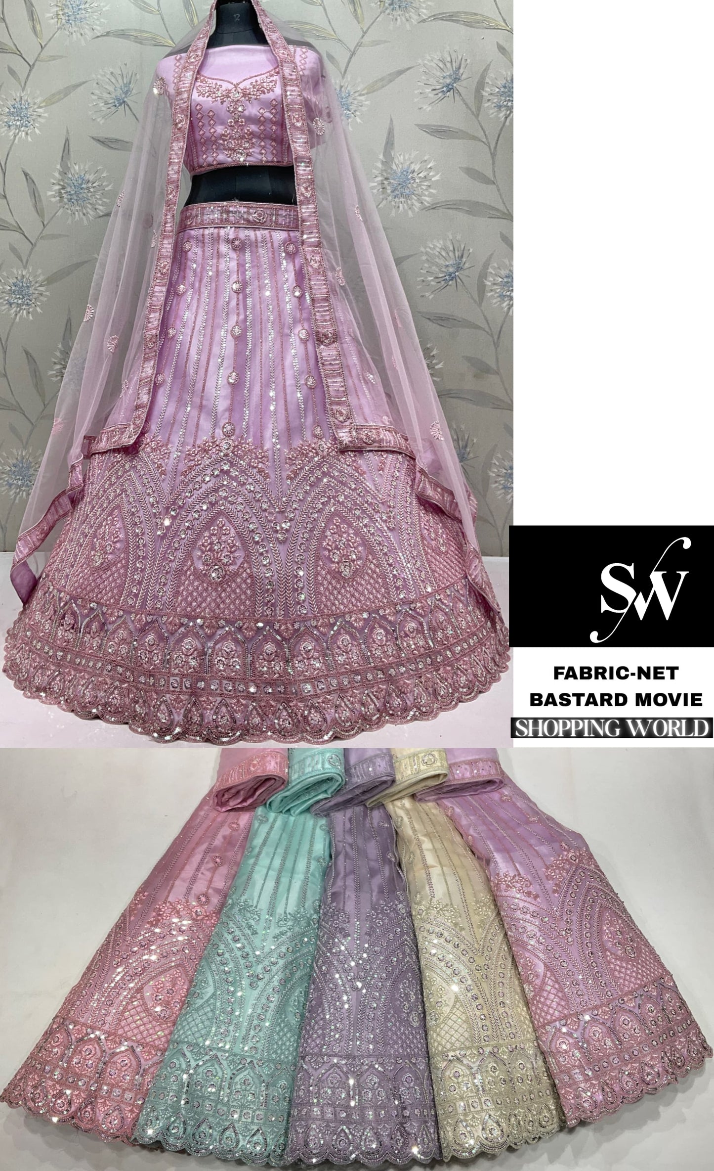 Pink Purple Green Chiku Golden Lehenga