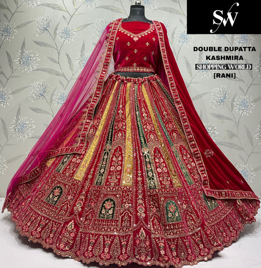 Rani pink Double Dupatta Bridal Lehenga