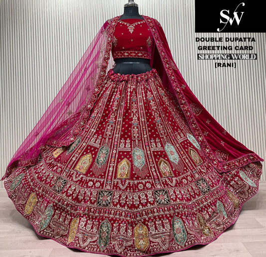Rani pink Double Dupatta Bridal Lehenga