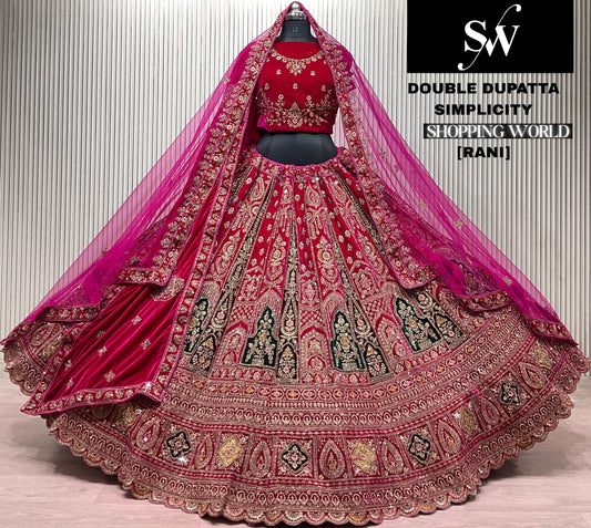 Rani pink Double Dupatta Bridal Lehenga