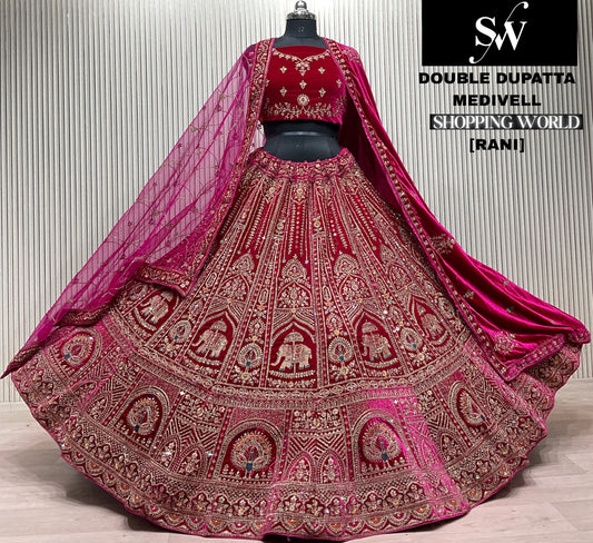 Rani pink Double Dupatta Bridal Lehenga