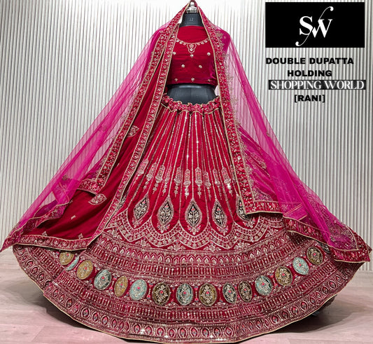 Rani pink Double Dupatta Bridal Lehenga