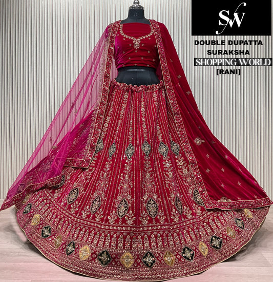 Rani pink Double Dupatta Bridal Lehenga