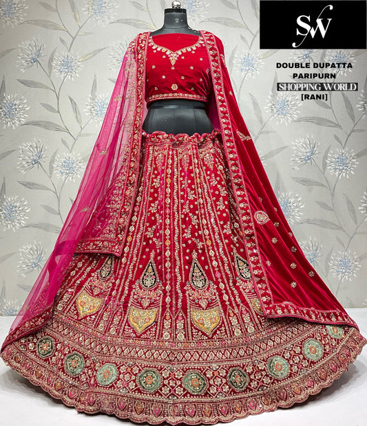 Rani pink Double Dupatta Bridal Lehenga