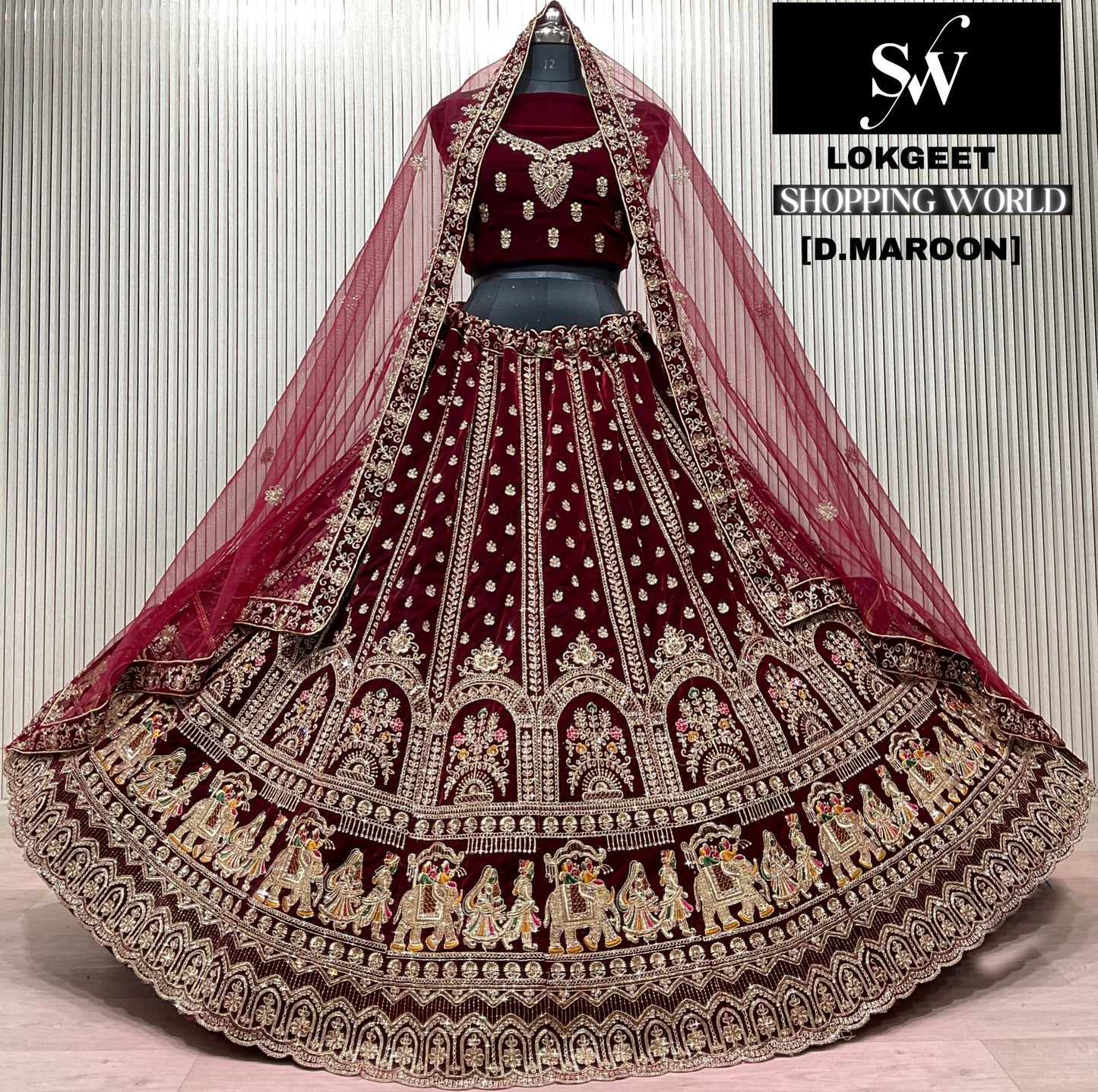 Dark maroon Doli Barat Bridal Lehenga