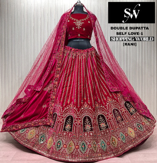 Rani pink Double Dupatta Bridal Lehenga