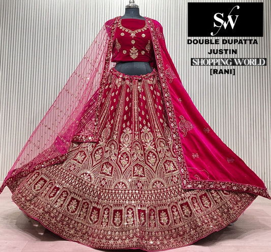 Rani pink Double Dupatta Bridal Lehenga