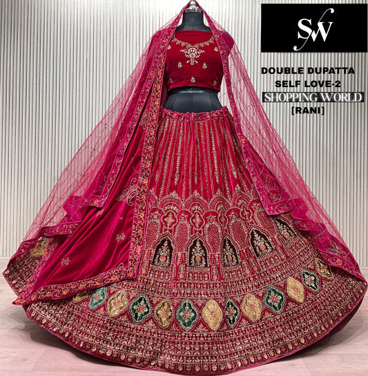 Rani pink Double Dupatta Bridal Lehenga