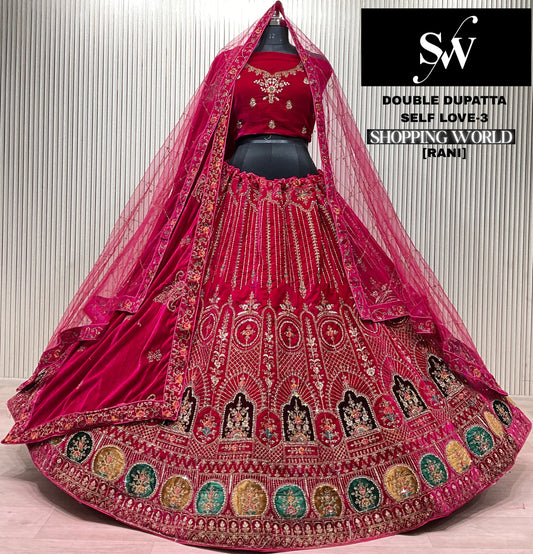 Rani pink Double Dupatta Bridal Lehenga