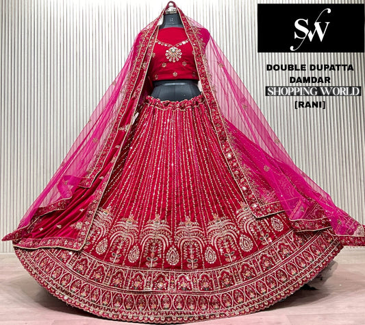 Rani pink Double Dupatta Bridal Lehenga