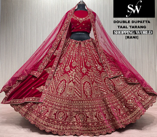 Rani pink Double Dupatta Bridal Lehenga