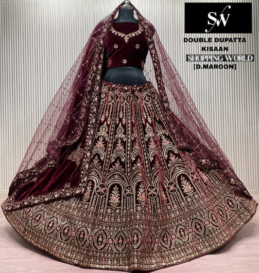Light Maroon Double Dupatta Bridal Lehenga
