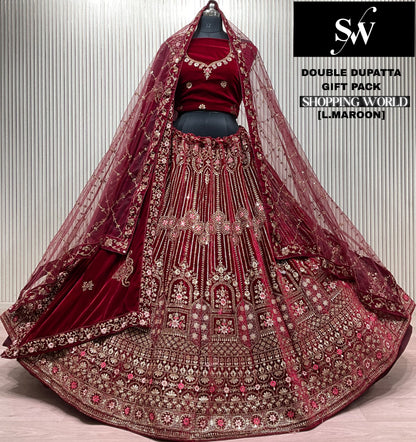 Dark Maroon Double Dupatta Bridal Lehenga