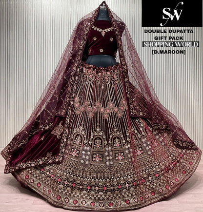 Dark Maroon Double Dupatta Bridal Lehenga