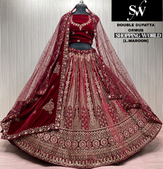 Dark Maroon Double Dupatta Bridal Lehenga