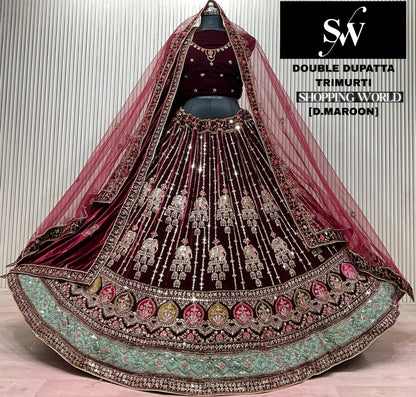 Light Maroon Double Dupatta Bridal Lehenga