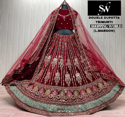 Light Maroon Double Dupatta Bridal Lehenga