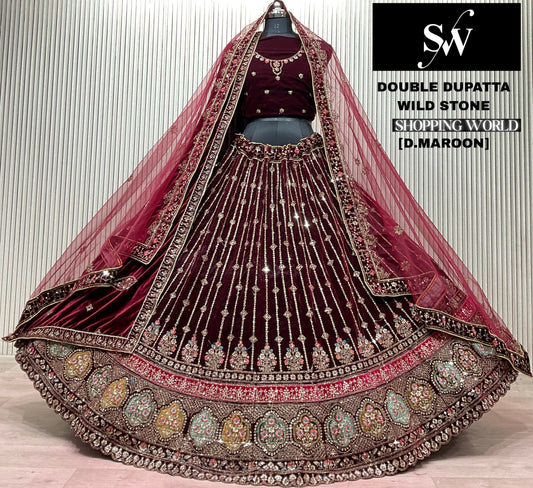 Dark Maroon Double Dupatta Bridal Lehenga