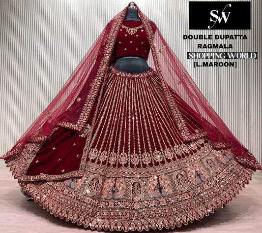 Light Maroon Double Dupatta Bridal Lehenga