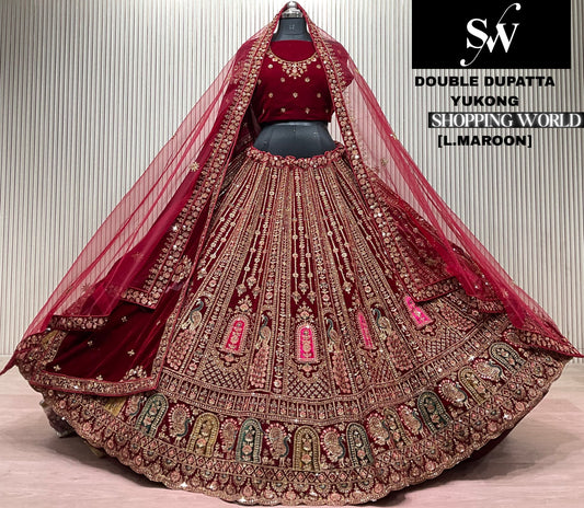 Light Maroon Double Dupatta Bridal Lehenga