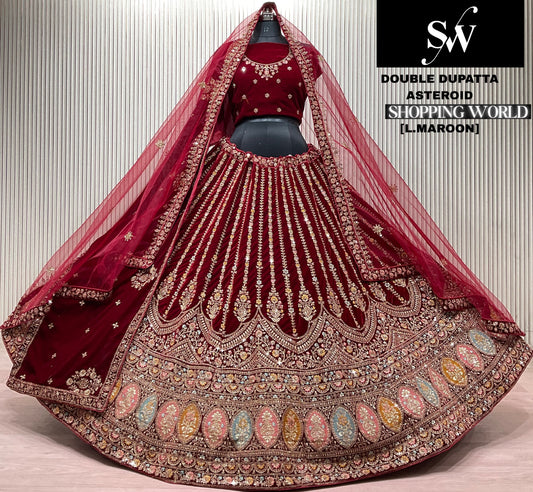 Light Maroon Double Dupatta Bridal Lehenga