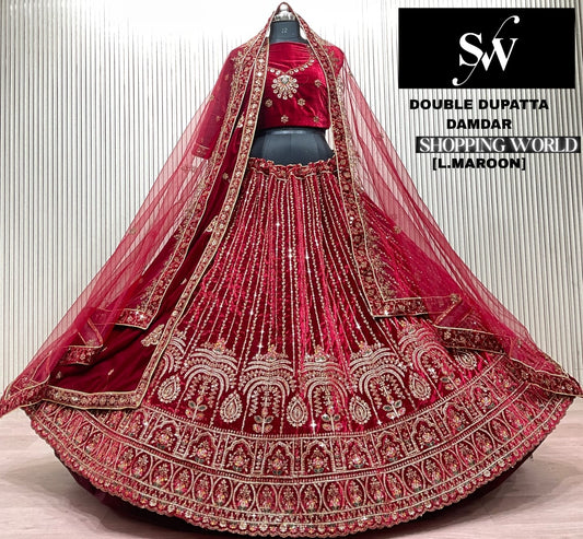 Light Maroon Double Dupatta Bridal Lehenga