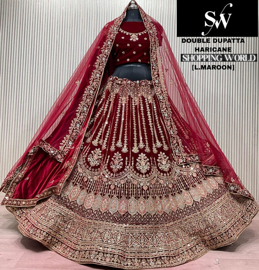 Light Maroon Double Dupatta Bridal Lehenga