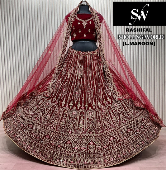 Light Maroon Double Dupatta Bridal Lehenga