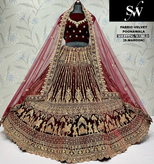 Dark Maroon Doli Barat Double Dupatta Bridal Lehenga