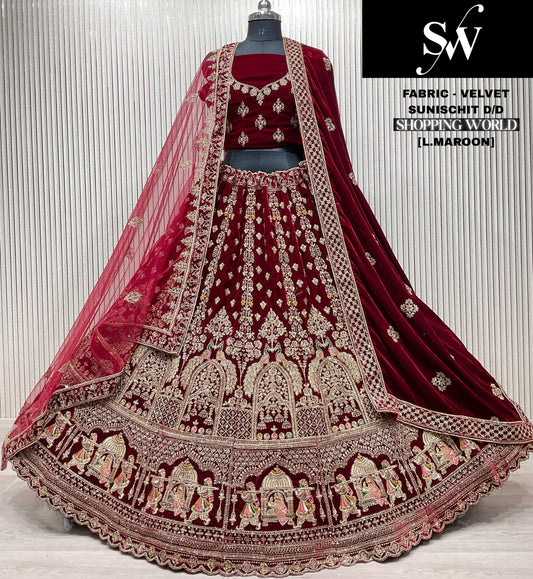 Light Maroon Doli Barat Double Dupatta Bridal Lehenga