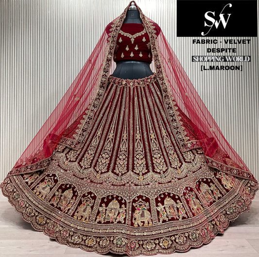 Light Maroon Doli Barat Double Dupatta Bridal Lehenga