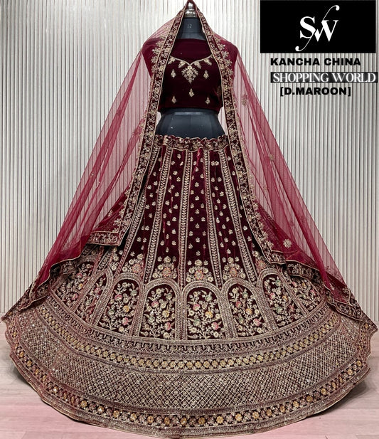 Dark Maroon Double Dupatta Bridal Lehenga