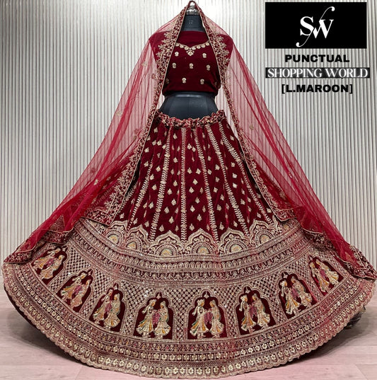 Light Maroon Doli Barat Double Dupatta Bridal Lehenga