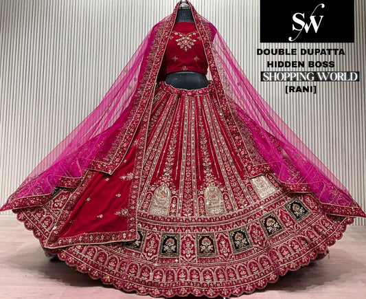 Rani pink Double Dupatta Bridal Lehenga