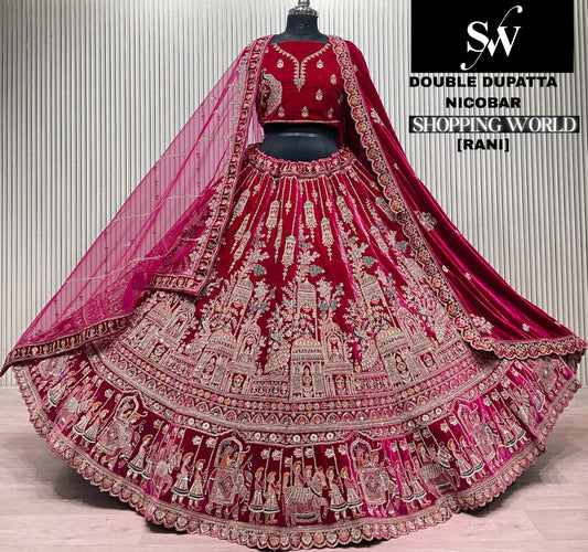 Rani pink Double Dupatta peacock Bridal Lehenga
