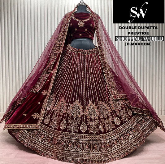Dark maroon Double Dupatta Bridal Lehenga