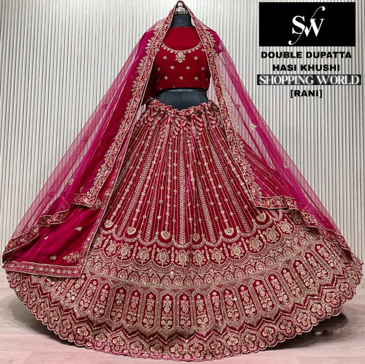 Rani pink Double Dupatta Bridal Lehenga