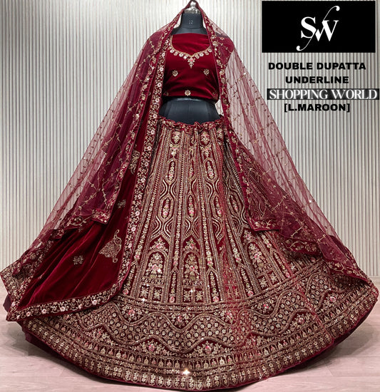 Light Maroon Double Dupatta Bridal Lehenga