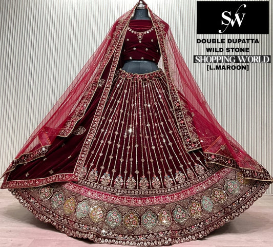Dark Maroon Double Dupatta Bridal Lehenga