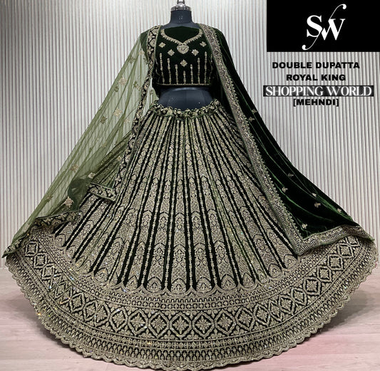Mehendi Green Double Dupatta Bridal Lehenga