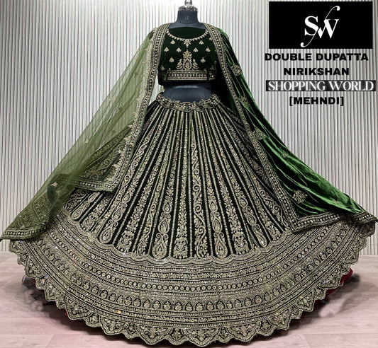 Mehendi Green Double Dupatta Bridal Lehenga