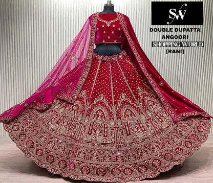 Light Maroon Double Dupatta Bridal Lehenga