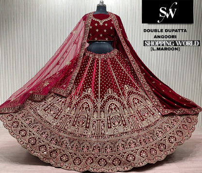 Light Maroon Double Dupatta Bridal Lehenga